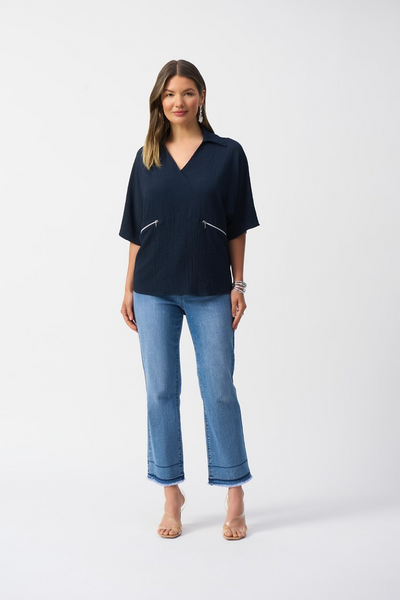 Joseph Ribkoff 251165 Seersucker Boxy High-Low Top