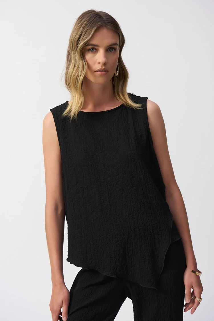 Joseph Ribkoff 251228 Seersucker Asymmetrical Sleeveless Top