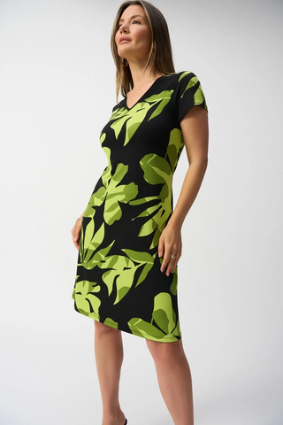 Joseph Ribkoff 251200 Silky Knit Tropical Print A-Line Dress