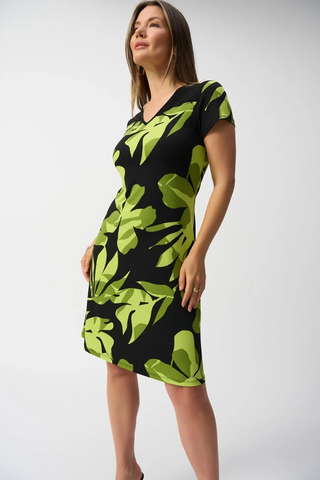 Joseph Ribkoff 241200 Silky Knit Tropical Print A-Line Dress