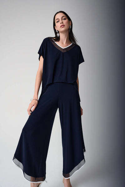 JOSEPH RIBKOFF 261012 Silky Knit Color Block Wide Leg Culotte Jumpsuit