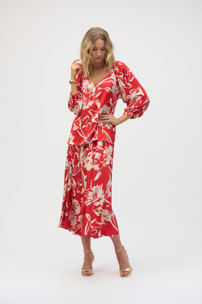 Joseph Ribkoff 252119 Satin Floral Print Straight Top