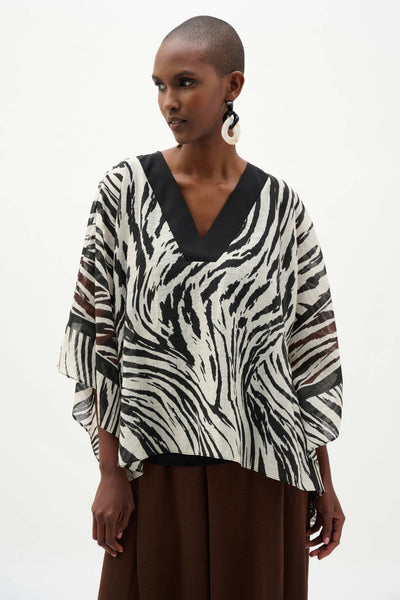 JOSEPH RIBKOFF 262203 SHEER WOVEN ANIMAL PRINT AND SILKY KNIT PONCHO TOP