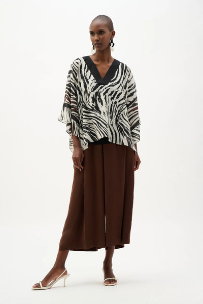 JOSEPH RIBKOFF 262203 SHEER WOVEN ANIMAL PRINT AND SILKY KNIT PONCHO TOP