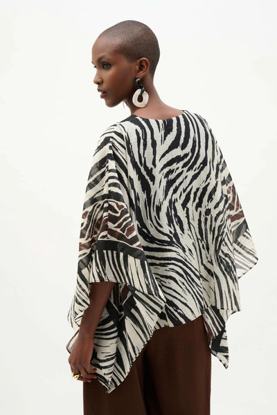 JOSEPH RIBKOFF 262203 SHEER WOVEN ANIMAL PRINT AND SILKY KNIT PONCHO TOP