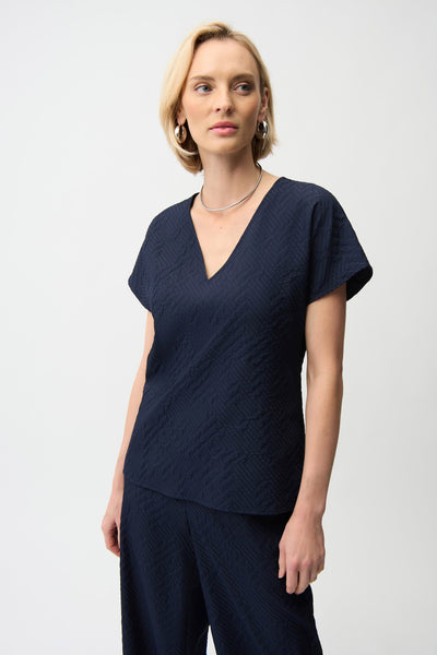 JOSEPH RIBKOFF 261055 Geometric Textured Jacquard Top With V-neckline