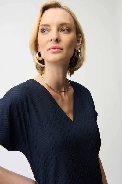JOSEPH RIBKOFF 261055 Geometric Textured Jacquard Top With V-neckline