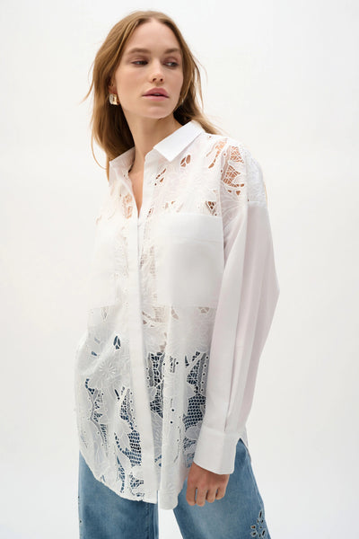 JOSEPH RIBKOFF 262952 COTTON LACE BOXY BLOUSE WITH EMBROIDERY