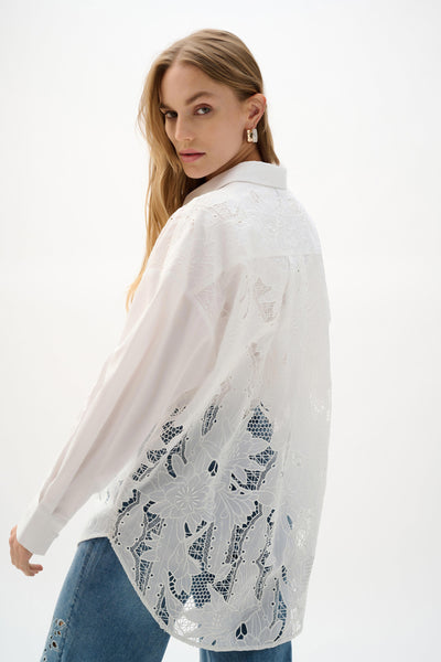 JOSEPH RIBKOFF 262952 COTTON LACE BOXY BLOUSE WITH EMBROIDERY