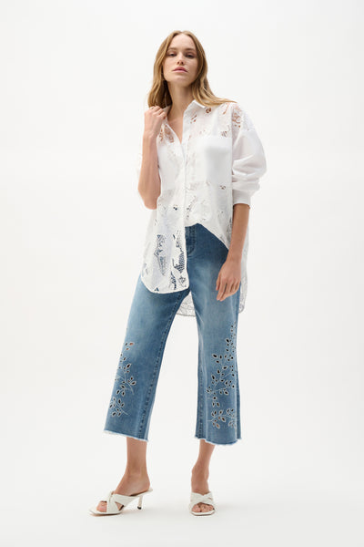 JOSEPH RIBKOFF 262952 COTTON LACE BOXY BLOUSE WITH EMBROIDERY