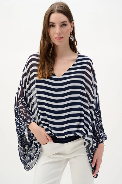 JOSEPH RIBKOFF 262188 Chiffon And Silky Knit Conversational Print Poncho Top