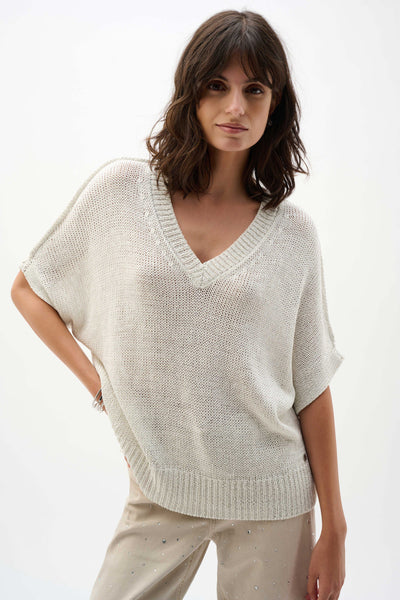 JOSEPH RIBKOFF 262925 Viscose and Lurex Sweater Knit Relaxed Top