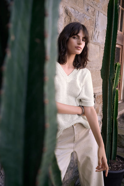 JOSEPH RIBKOFF 262925 Viscose and Lurex Sweater Knit Relaxed Top