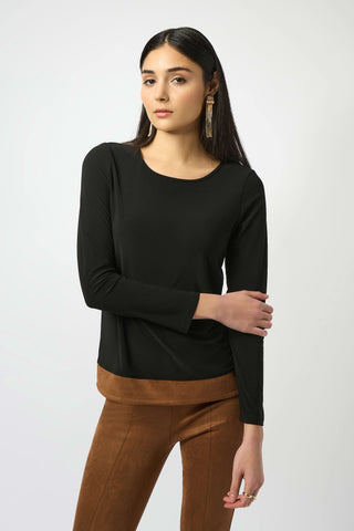 Joseph Ribkoff 253273 Silky Knit & Suede Colour-Block Straight Top