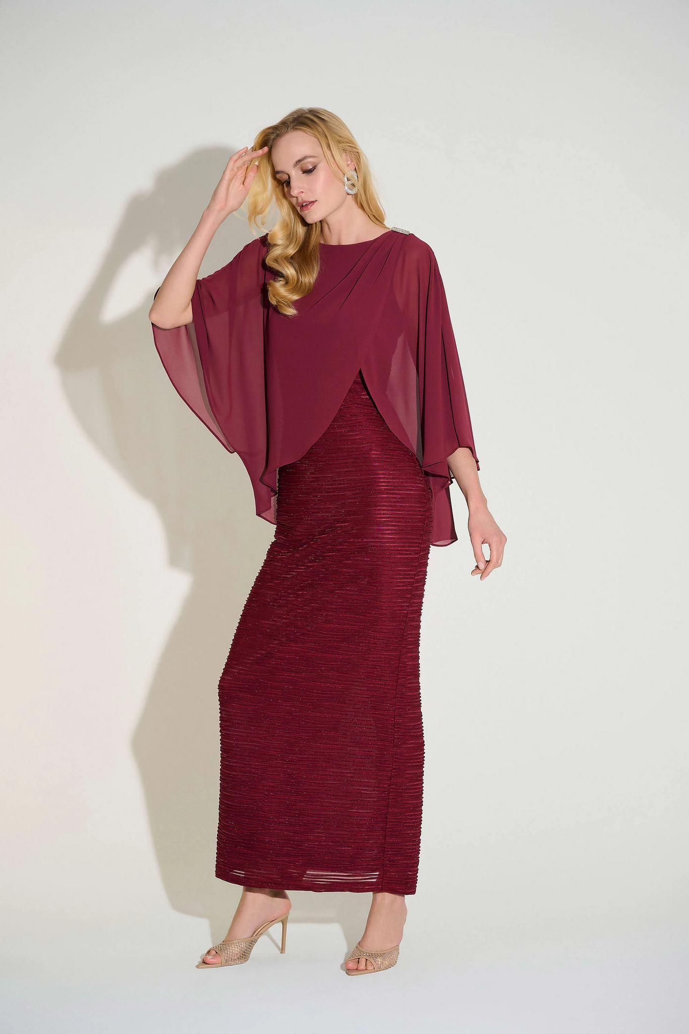Joseph Ribkoff 253739 Novelty Sheath Gown with Chiffon Overlay