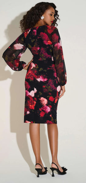 Joseph Ribkoff SIGNATURE 253791 SILKY KNIT & CHIFFON FLORAL SHEATH DRESS