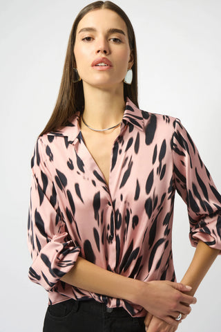 JOSEPH RIBKOFF 253059 Recycled Satin Animal Print Draped Top