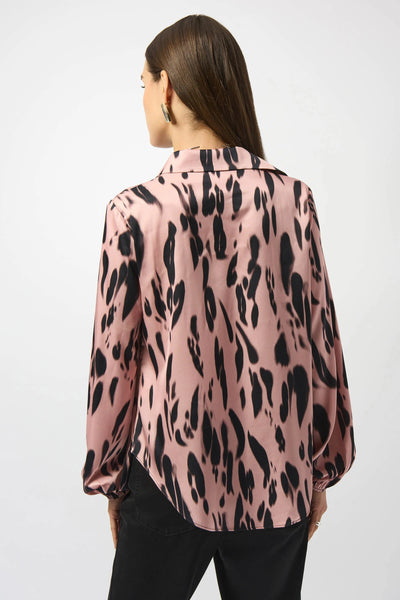 JOSEPH RIBKOFF 253059 Recycled Satin Animal Print Draped Top
