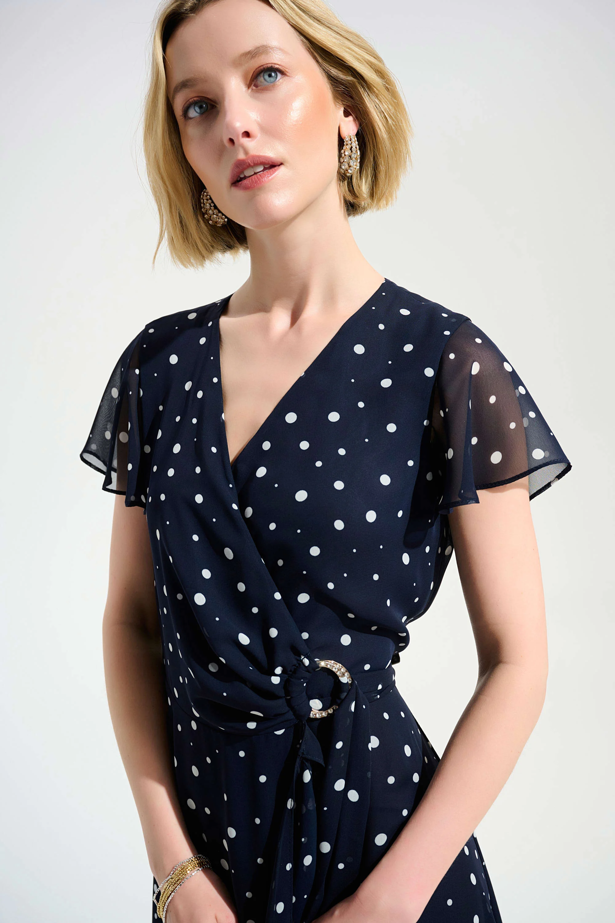 Joseph Ribkoff 261739 Chiffon Print Wrap Dress With Ruffle Detail