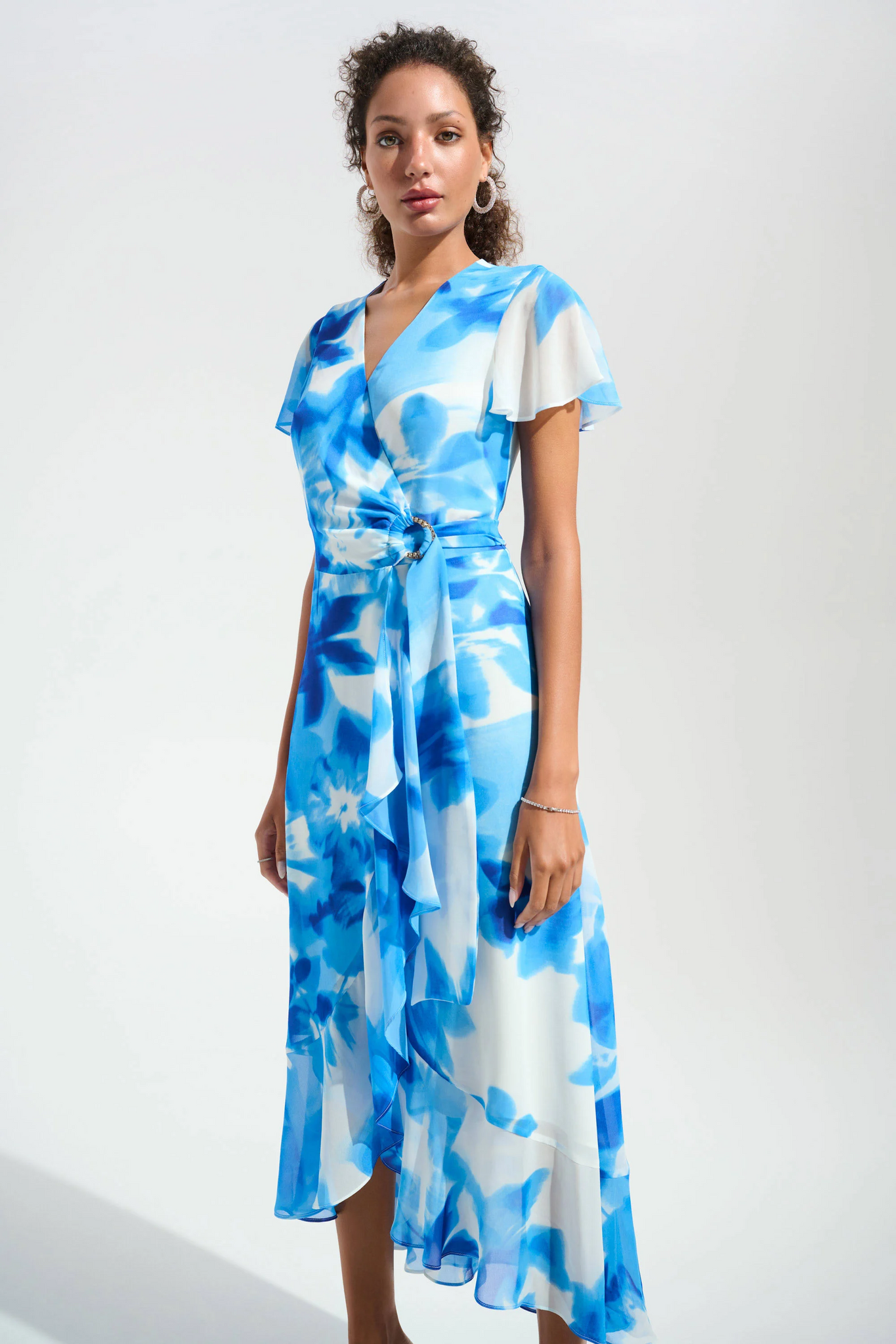 Joseph Ribkoff 261739 Chiffon Print Wrap Dress With Ruffle Detail in two prints