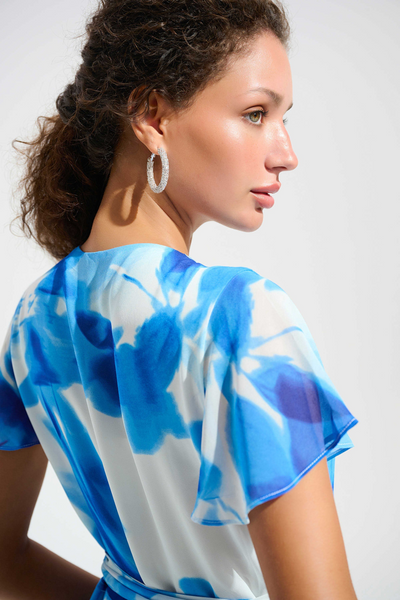 Joseph Ribkoff 261739 Chiffon Print Wrap Dress With Ruffle Detail in two prints