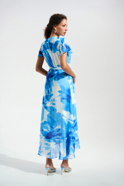 Joseph Ribkoff 261739 Chiffon Print Wrap Dress With Ruffle Detail in two prints