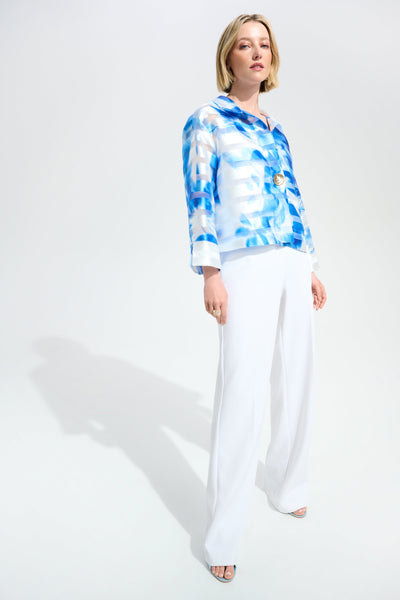 Joseph Ribkoff 261747 Signature | Jacquard Organza Floral Print Trapeze Jacket With Statement Button