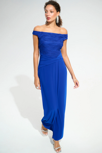 Joseph Ribkoff 261733  Signature | Silky Knit And Cascade Off-Shoulder Sheath Gown