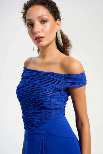 Joseph Ribkoff 261733  Signature | Silky Knit And Cascade Off-Shoulder Sheath Gown