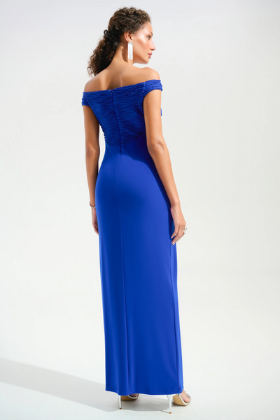Joseph Ribkoff 261733  Signature | Silky Knit And Cascade Off-Shoulder Sheath Gown