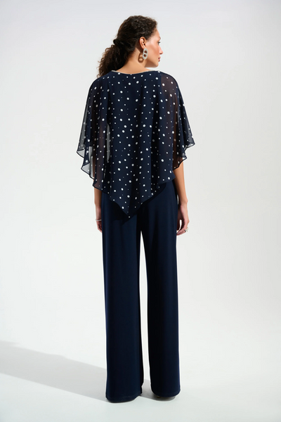 Joseph Ribkoff 261766 Signature | Silky Knit Dot Print Poncho With Rhinestones Trim