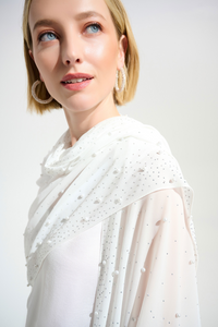 Joseph Ribkoff 261755 Signature | Chiffon Rectangular Scarf With Rhinestones and Pearls
