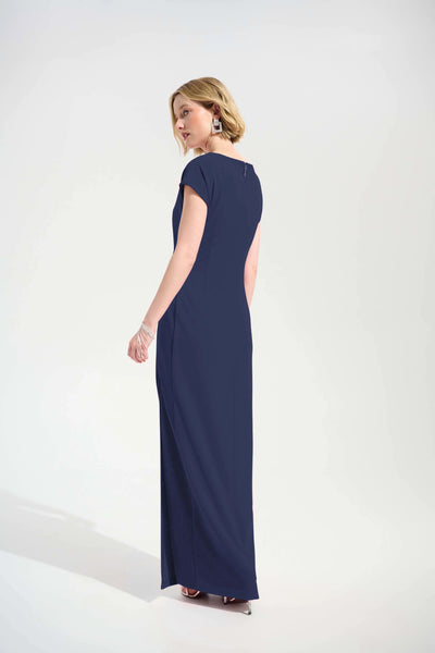 JOSEPH RIBKOFF 261713 Signature | Scuba Crepe Sheath Gown With Rhinestones Piping