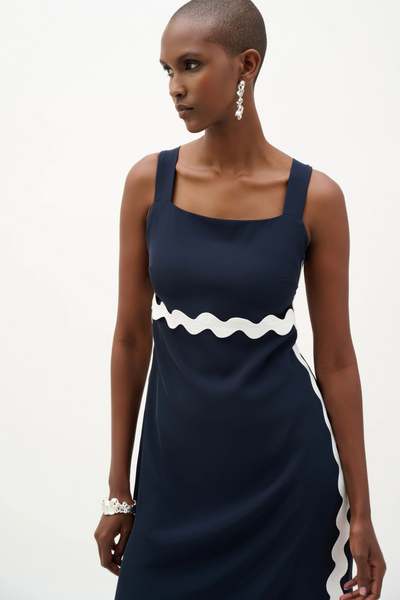 Joseph Ribkoff 2622230 Woven Twill Straight Dress With Contras Trim