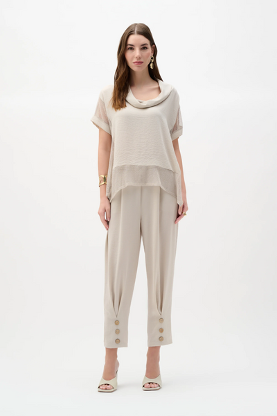 Joseph Ribkoff 262045 Woven Gauze And Mesh Boxy Top With Cowl Collar