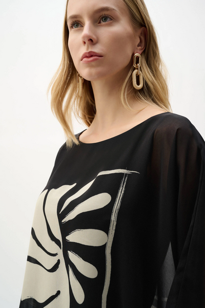 Joseph Ribkoff 262200 Sheer Woven Tropical Print And Silky Knit Poncho Top