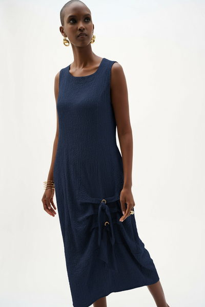 Joseph Ribkoff 262172 Seersucker Cocoon Dress With Ring And Tie Detail