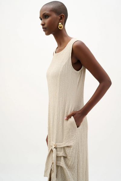 Joseph Ribkoff 262172 Seersucker Cocoon Dress With Ring And Tie Detail