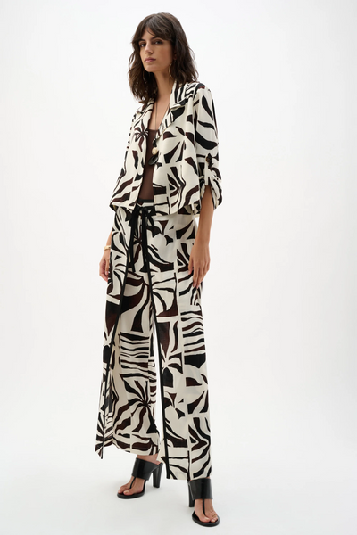 Joseph Ribkoff 262056 Woven Gauze Tropical Print Wide Leg Pants