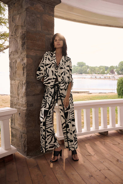 Joseph Ribkoff 262056 Woven Gauze Tropical Print Wide Leg Pants