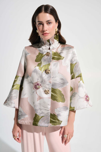Joseph Ribkoff 262702 Signature | Floral Jacquard Trapeze Jacket With Bell Sleeves