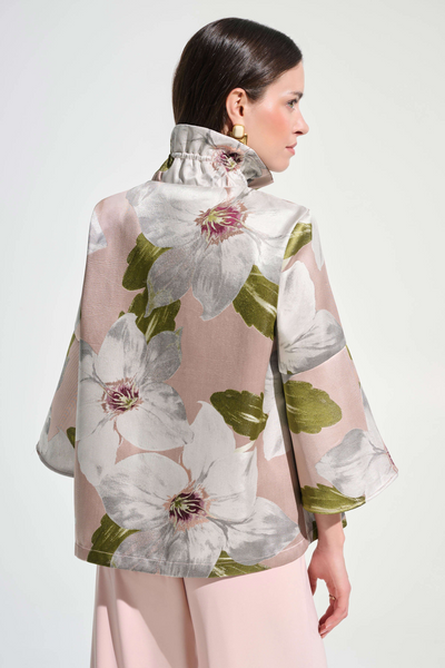 Joseph Ribkoff 262702 Signature | Floral Jacquard Trapeze Jacket With Bell Sleeves