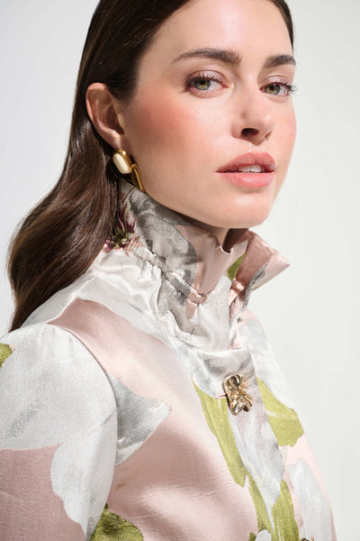 Joseph Ribkoff 262702 Signature | Floral Jacquard Trapeze Jacket With Bell Sleeves