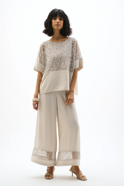Joseph Ribkoff 262256 Sequined Mesh and Gauze Boxy Top