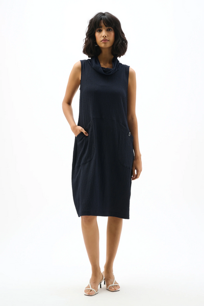 Joseph Ribkoff 262114 Textured Knit Trapeze Dress With Funnel Collar
