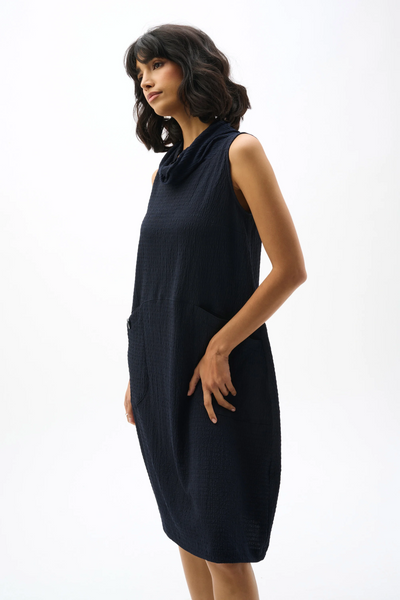 Joseph Ribkoff 262114 Textured Knit Trapeze Dress With Funnel Collar