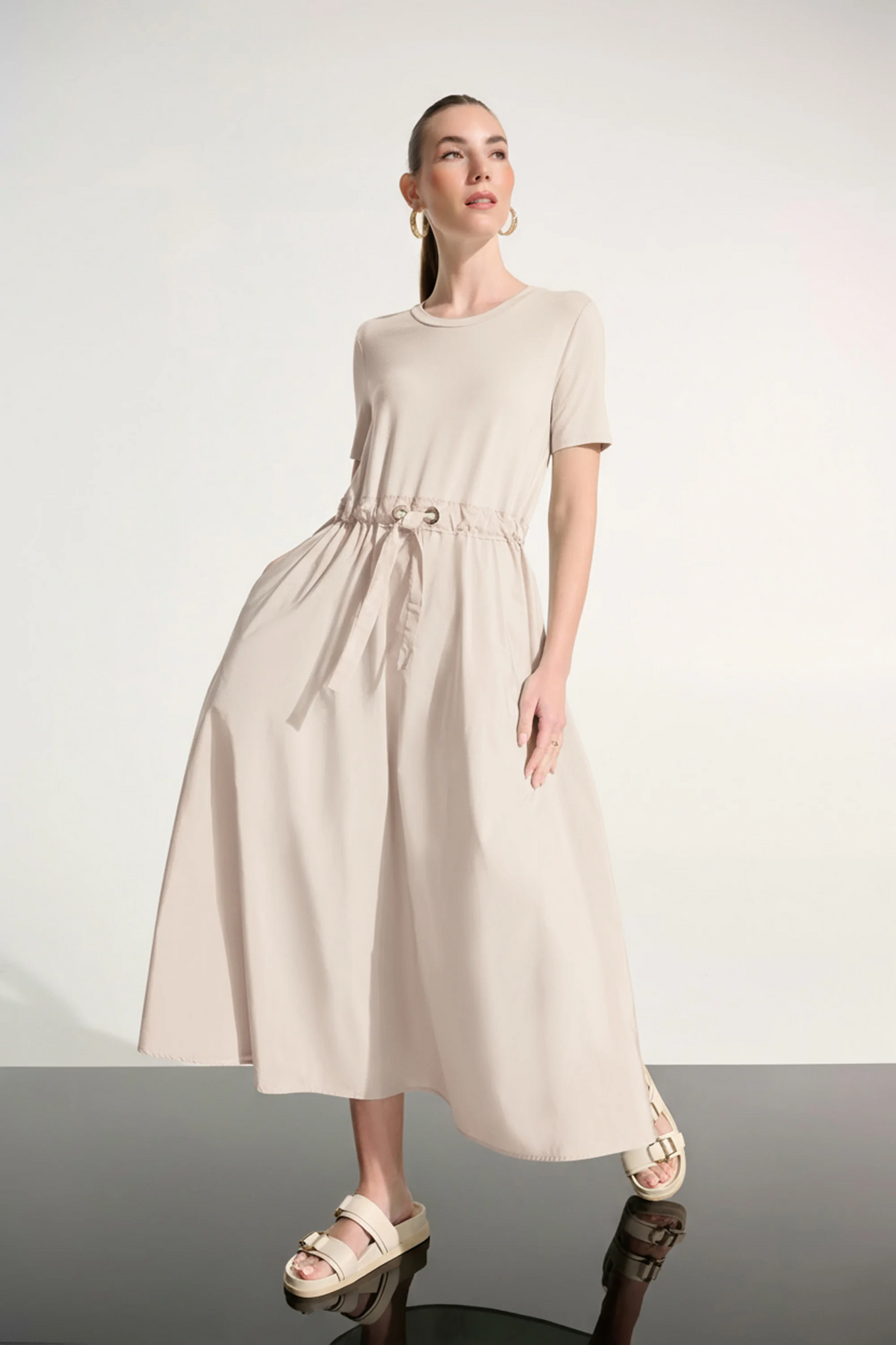 joseph ribkoff jersey dress Joseph Ribkoff Jersey Mesh Swing Dress with Ruffle Trim in Black