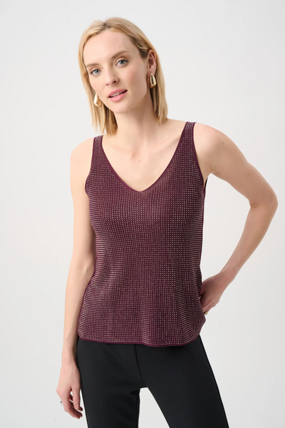 JOSEPH RIBKOFF 252915  METALLIC KNITTED CAMISOLE WITH RHINESTONES- 3 COLOURS