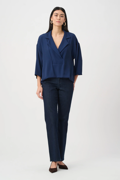 Joseph Ribkoff 263109 Woven Twill Boxy Top With Notched Collar