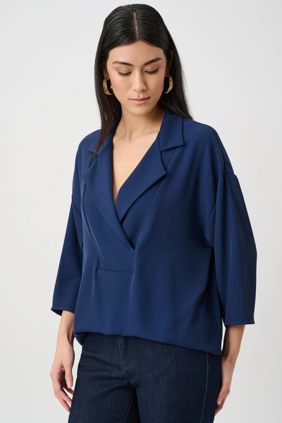 Joseph Ribkoff 263109 Woven Twill Boxy Top With Notched Collar